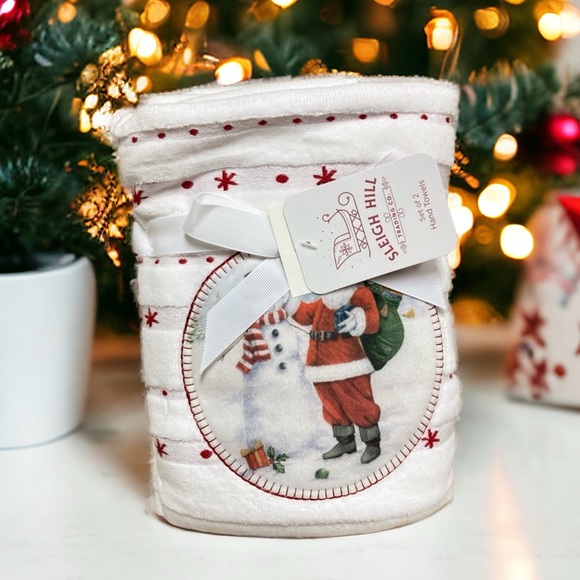 Sleigh Hill Trading Co Christmas hand towels set of 2 Santa Claus - Picture 2 of 2